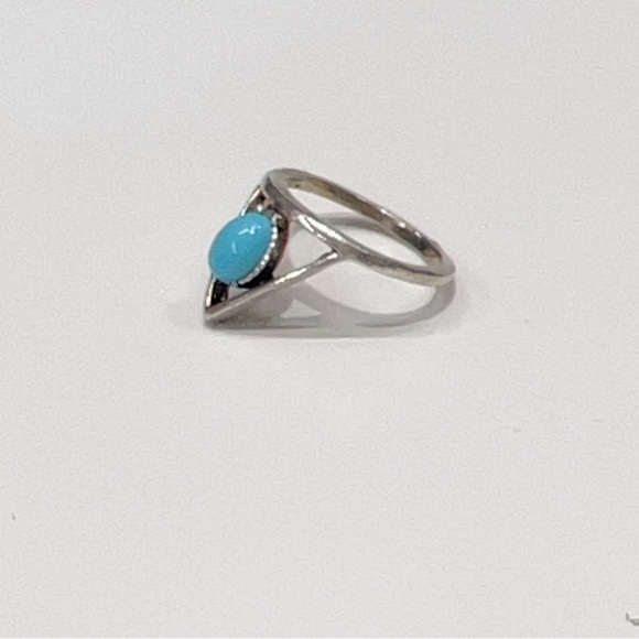 Triangle Shape Simple Vintage Like Faux Turquoise Stone color Silver plated Ring - Picture 3 of 5